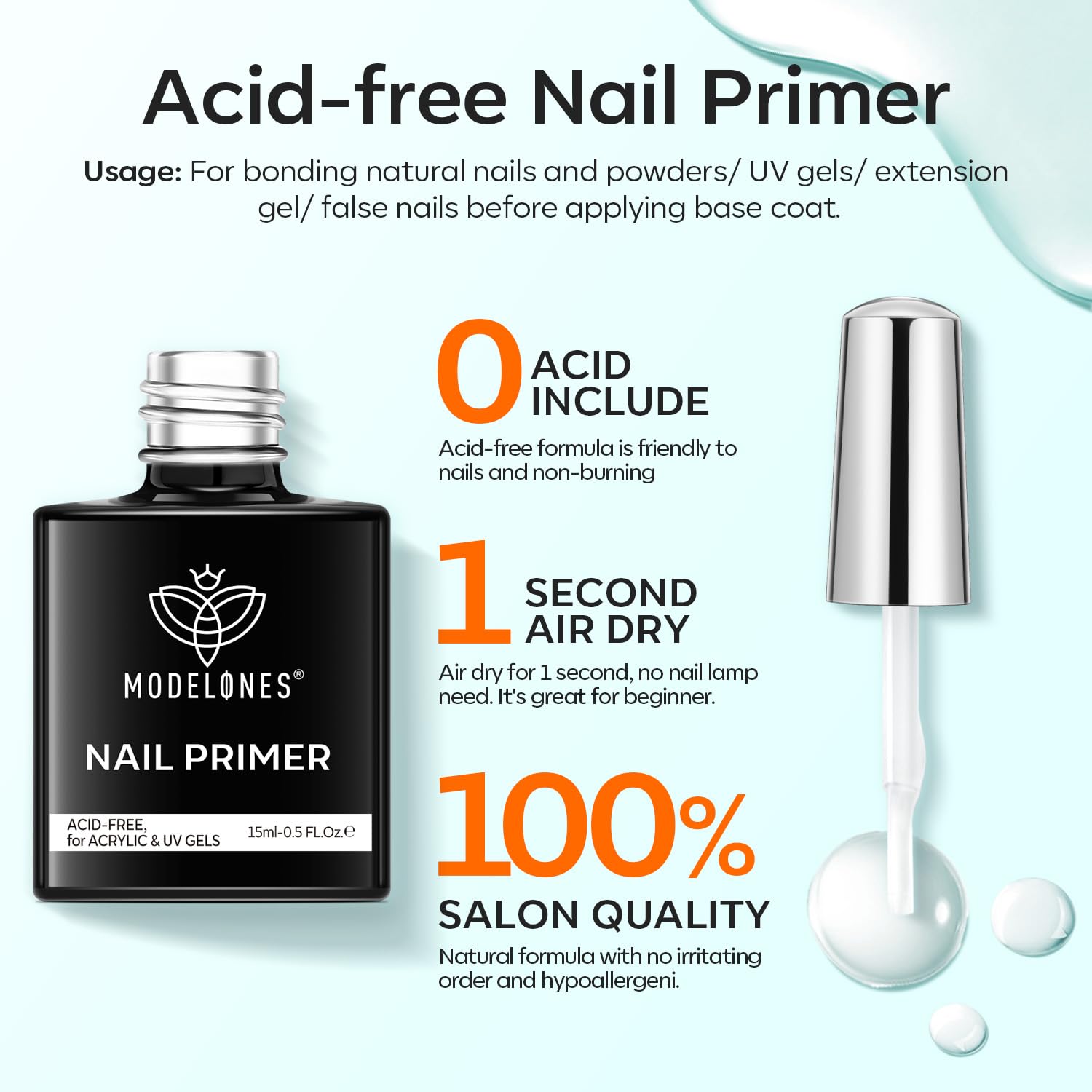 Modelones Primer Ongle Gel UV et Déshydrateur Kit Vernis Semi Permanent pour Acrylique Polygel Vernis à Ongles Nail Prep Déshydratation et Collage Manucure Naturels Air Dry 15 ml 2pcs