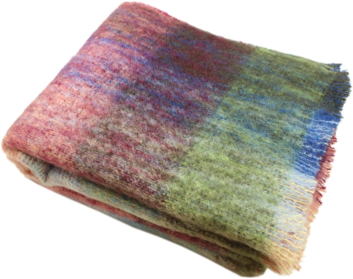 Biddy Murphy Ultra Soft Irish Mohair & Wool Throw Blanket, Made in Ireland, 54"x72", Plaid Multicolor