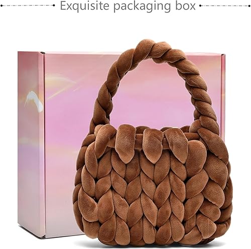 Miniatura 6 de Bolsas de mano tejidas a mano para mujer, bolso de hombro de punto de hilo grueso, bolso trenzado hecho a mano