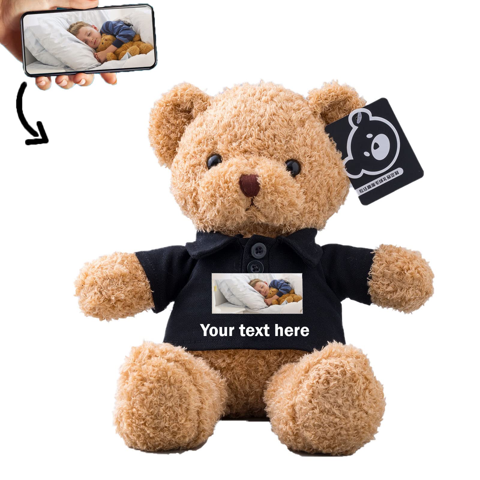 ADORSUN Personalised Teddy Bear with Customised Text+Image, Bear Stuffed Animal Plush Toys as Personalised Gifts for Christmas/Birthday/Valentines' Day/Anniversary (16 inch-Short Sleeve-Black) — image 1