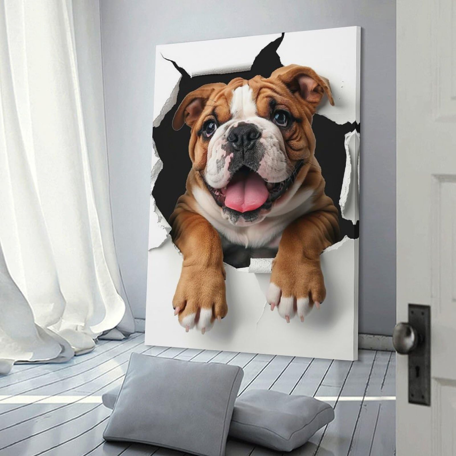Junmoney Canvas Wall Decor Bulldog Dog, 20x30inch(50x75cm), for Restful Interiors, Bedrooms Or Small Rooms, Canvas Wall Decor for Personal Spaces