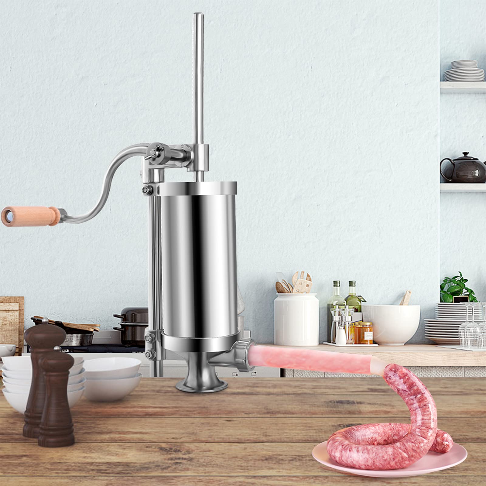 RELAX4LIFE Insaccatrice Manuale per Salsiccia in Acciaio Inox, Macchina di Produzione di Salsiccia con Tubi di Diversi Diametri, Fissaggio al Piano di Lavoro Regolabile, 1,5/2,5/3/5 KG (1,5 KG)