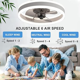 LED Ceiling Fans with Lights Reversible Remote, 6 Speeds Modern Bedroom Fan Ceiling Light Quiet Dimmable Small Ceiling Fan Light for Living Room, White 40CM [Energy Class C]