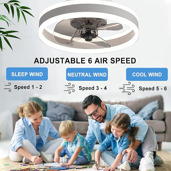 LED Ceiling Fans with Lights Reversible Remote, 6 Speeds Modern Bedroom Fan Ceiling Light Quiet Dimmable Small Ceiling Fan Light for Living Room, White 40CM [Energy Class C]