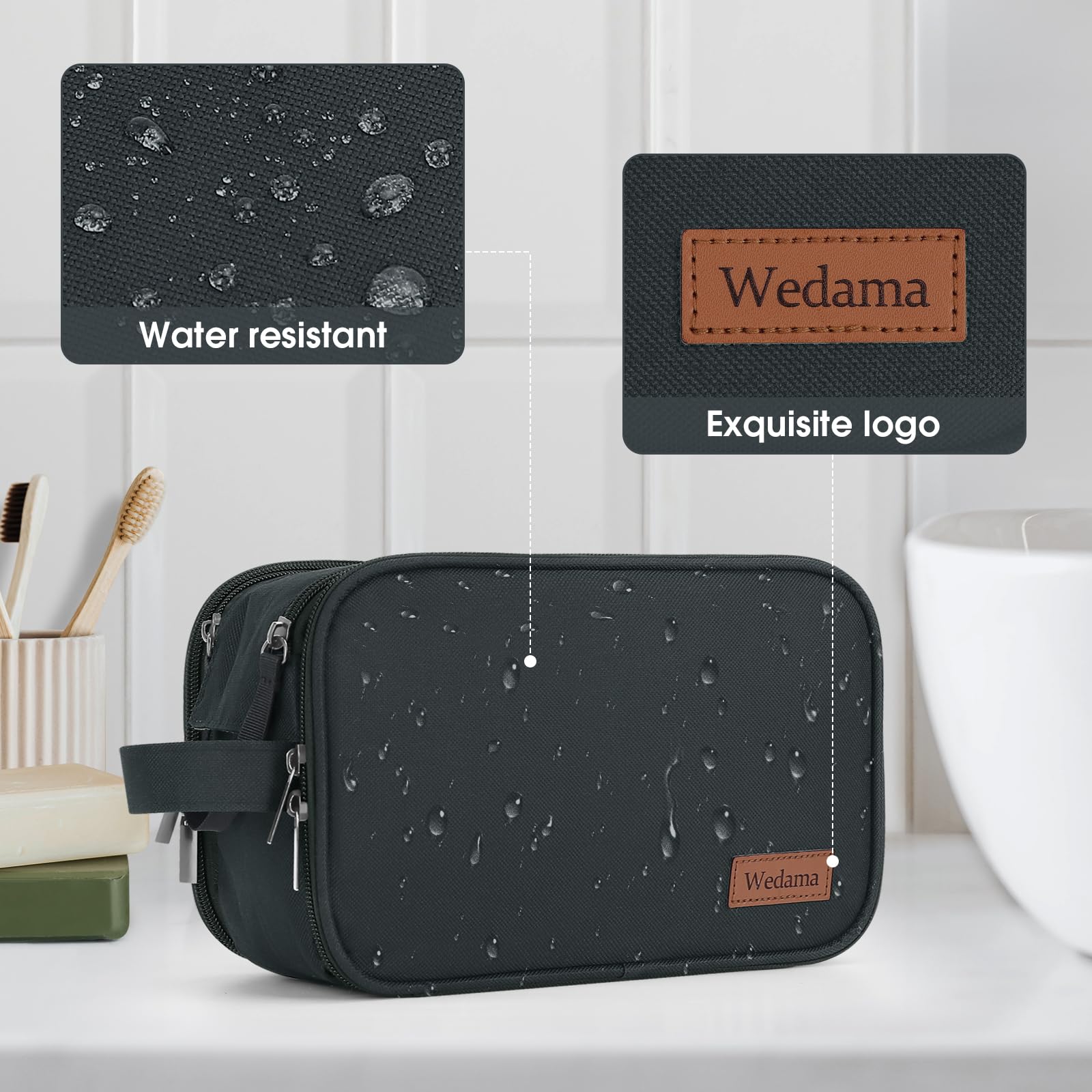 Wedama Neceser para hombre, bolsa de aseo de viaje de mano, bolsa de viaje impermeable para artículos de tocador, kit de viaje de poliéster grueso, bolsa de artículos de tocador para viajes, viajes de
