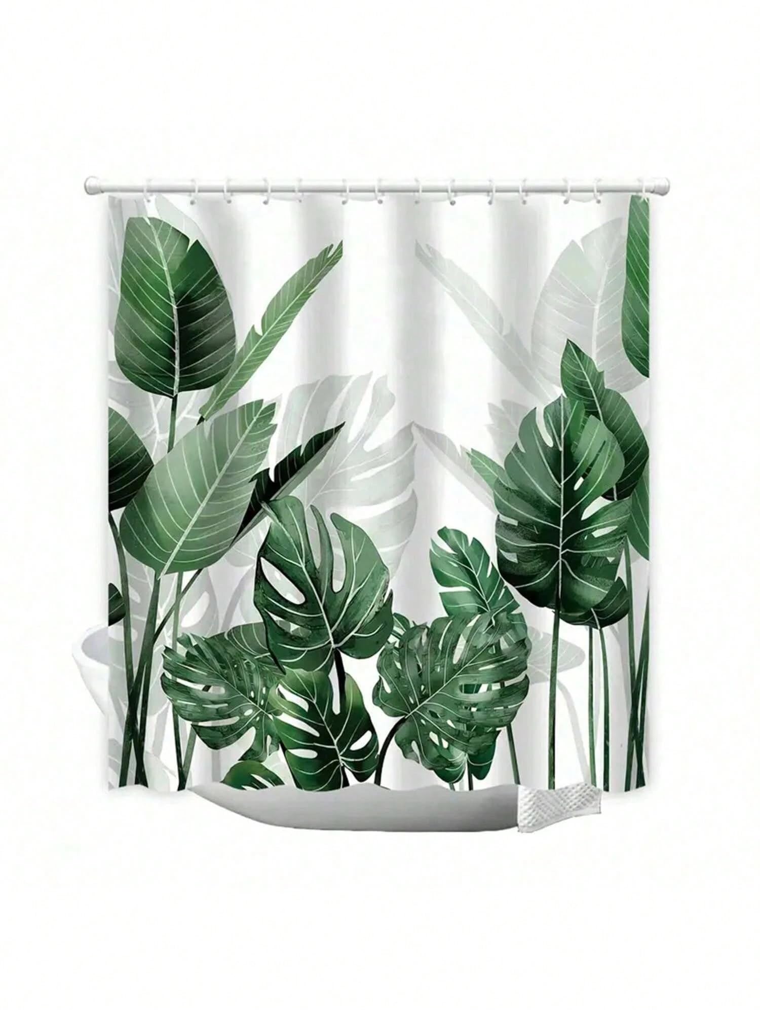 Rideau de douche feuilles vertes imperméable 70x140 décoration salle de bain
