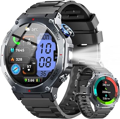 Smartwatch Uomo GPS, 1.43″ AMOLED Militari Orologio Smartwatch con Chiamate Bluetooth, 5 ATM Smart Watch con Sonno/Cardiofrequenzimetro/Torcia/Bussola, 160+ Sportive Fitness Tracker per Android iOS