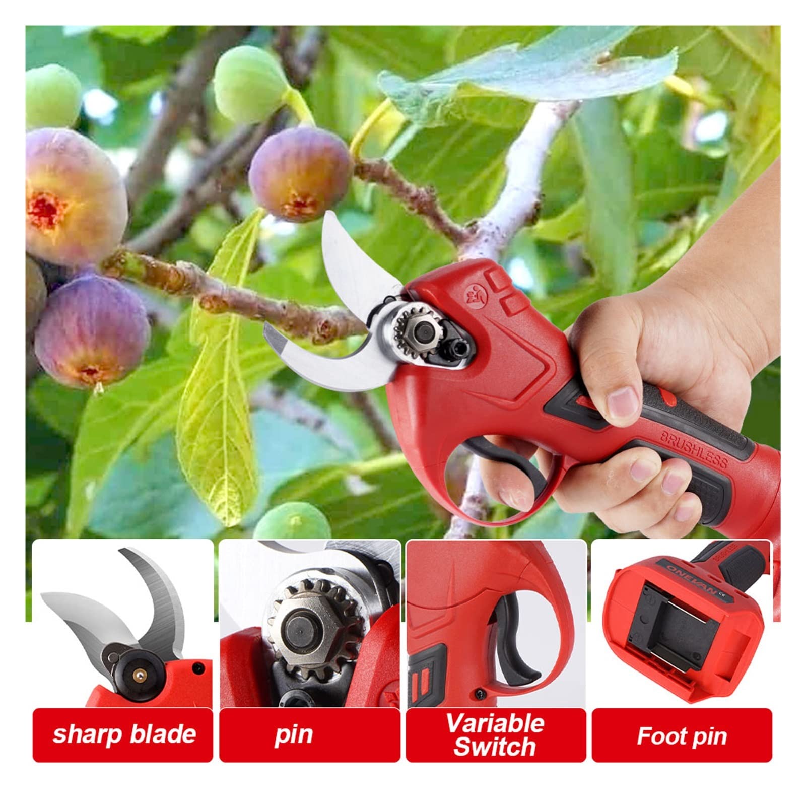 Sekatory Elektryczne 1500W bezszczotkowy sekator elektryczny 40mm 4 biegi przycinanie Bonsai gałęzie Cutter narzędzie do kształtowania krajobrazu akumulatora 18v(2 Battery Plug)