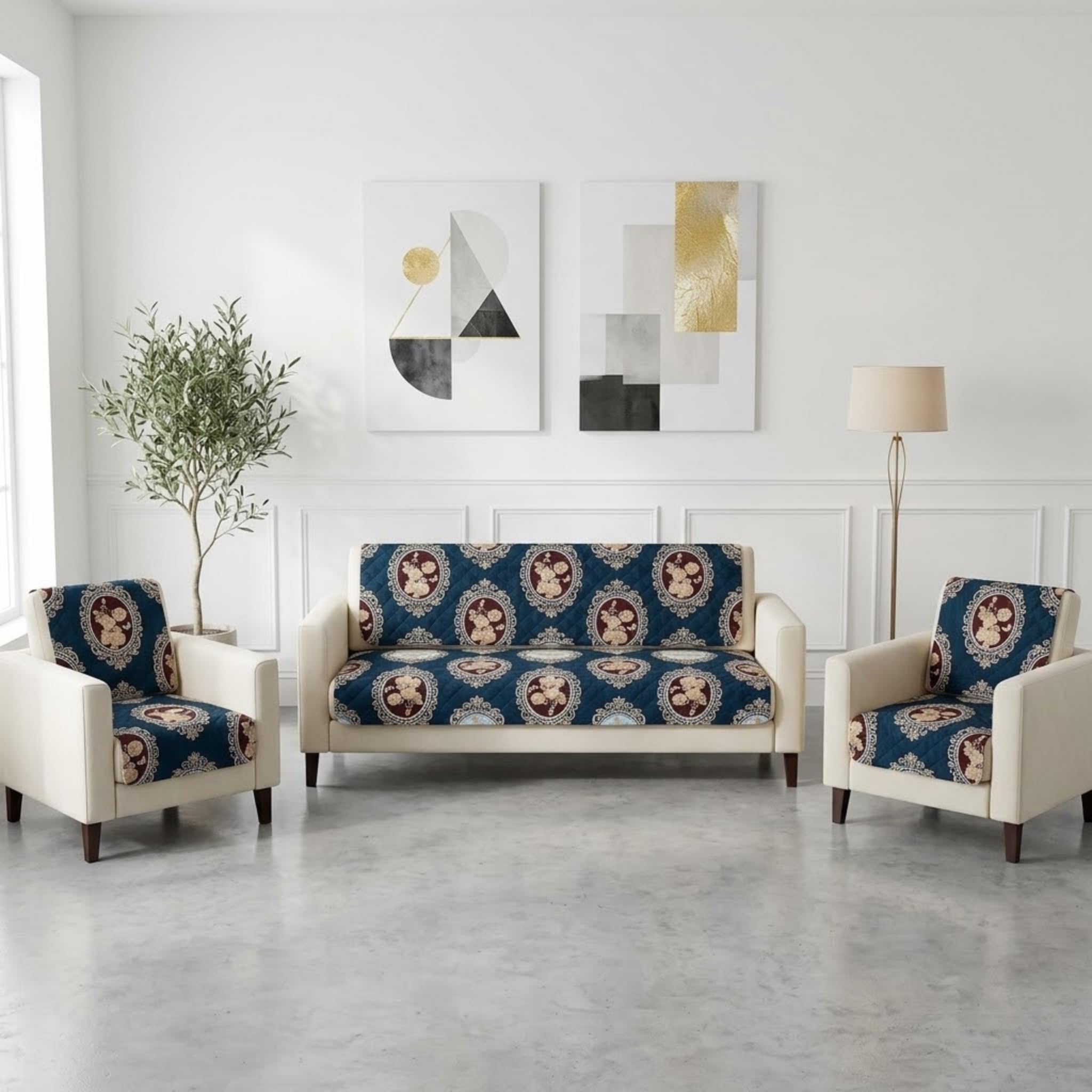 Velvet Quilted Sofa Cover Set - 5 Seater Protection -15 Velvet Quilted Sofa Cover Set - 5 Seater Protection -15
