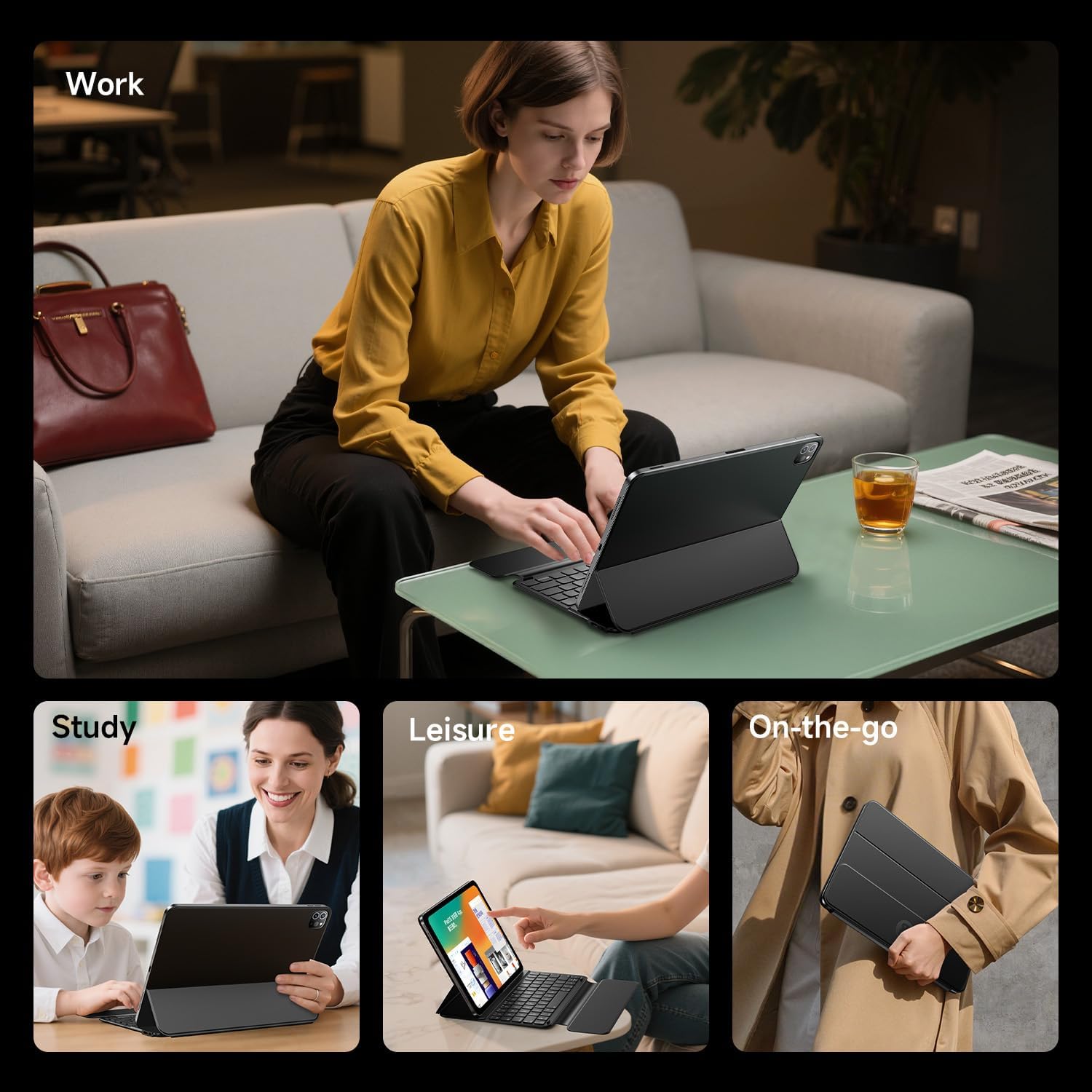 HOU Keyboard Case for iPad Air 11" M2/M3, 5th/4th Gen & Pro 11" (2018–2022, 1st–4th), Ultra Slim Smart Folio with Full-Surface Touchpad, Stylus Holder, and Lens Protection – Ideal for Work & Travel - Image 6