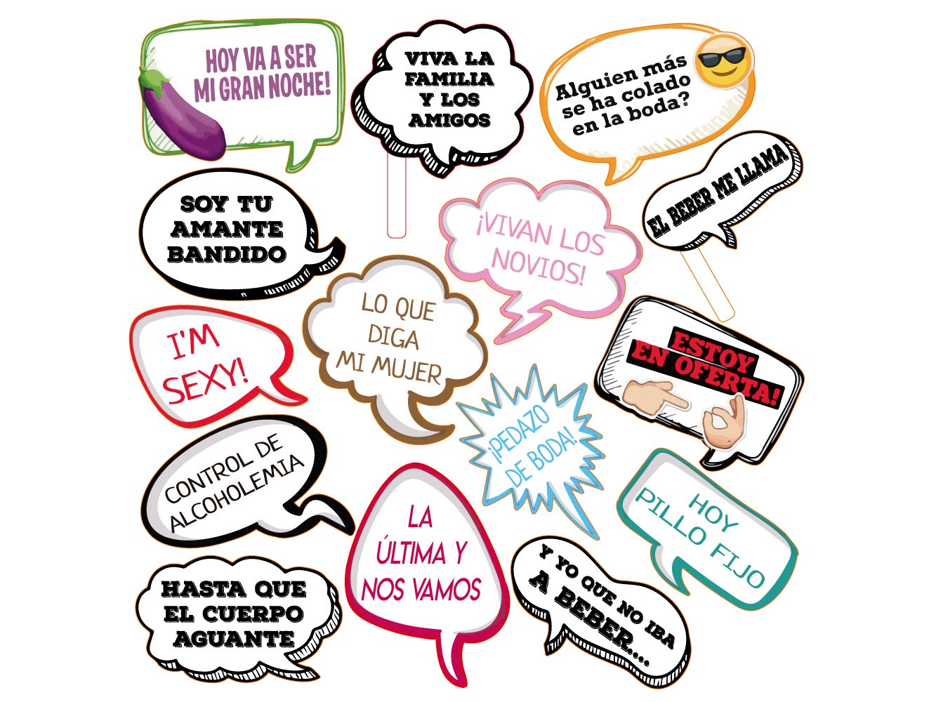 Atrezzo Photocall Frases Graciosas 100x100 cm | Atrezzos Decorativos para Photocalls | Accesorios Divertidos | Complementos para photocall | Set para Bodas, Fiestas, Eventos | Artículos Decorativos