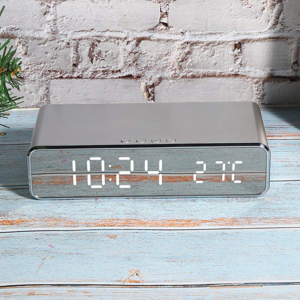 3 in 1 Orologio da Comodino Elettronico con Display LED Chiaro e Tappetino Ricarica Wireless Veloce per Casa, Hotel e Appartamento