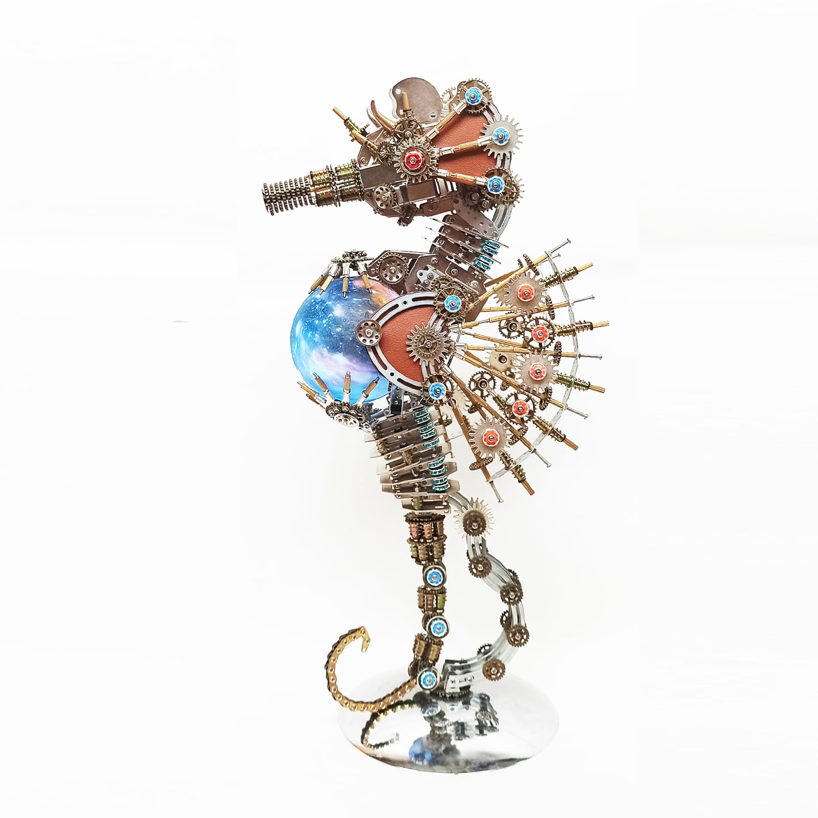 UpGLeuch 3D Metal Puzzle Sea Horse Model Kit with Light, 2100 Pieces, Stainless Steel, Antique Style, Assembly & Disassembly, Ages 14+