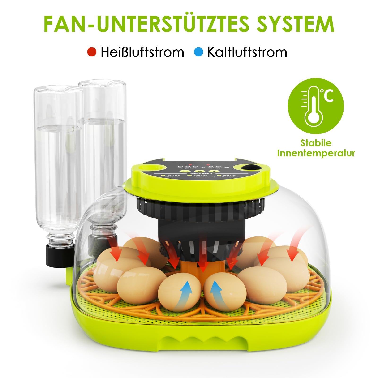 Brutautomat Vollautomatisch 12 Eier, Inkubator Hühner mit Automatische Eierdrehung, Temperatur und Feuchtigkeitskontrolle Geeignet zum Ausbrüten von Hühner, Enten, Gänse, Wachtel