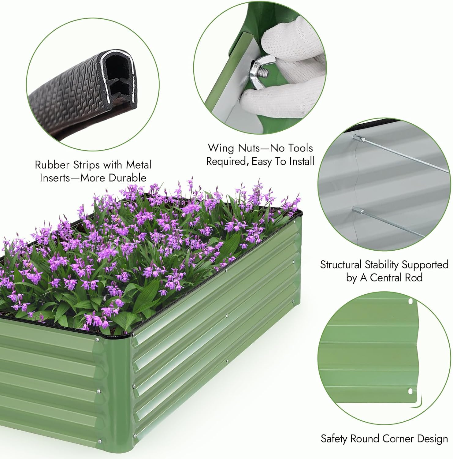 INNO STAGE Galvanized Raised Garden Bed Kits, 4x2x1ft Metal Raised Garden Beds Outdoor, Steel Raised Planter Bed with Gloves for Vegetables & Flowers Patio Ground Planter Box (Olive Green, 2PCS)