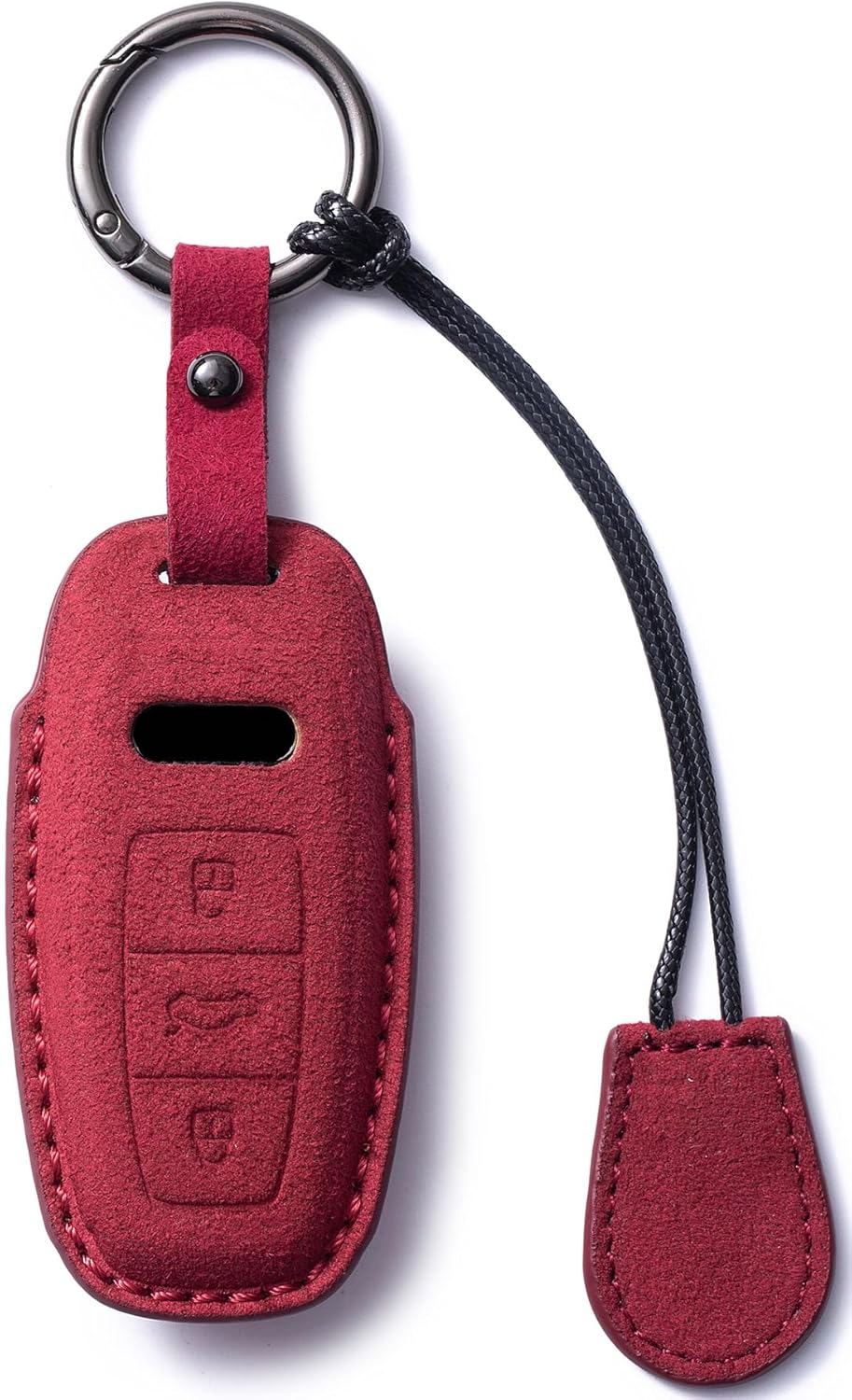 for Audi Key Fob Cover,Suede Genuine Leather Key Case Protector Compatible with 2019-2024 A3 A6 A7 E-Tron A8 Q8 Keyless Smart Key Fob