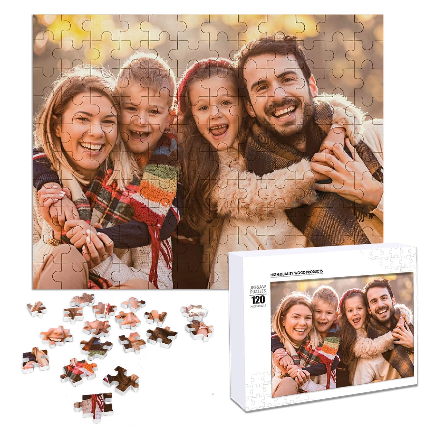 Custom Puzzle, Customize Puzzles from Photos with 120/200/300/500/1000/1500 Pieces, Personalized Wooden Jigsaw Puzzle Gifts for Family, Adults, Halloween, Christmas
