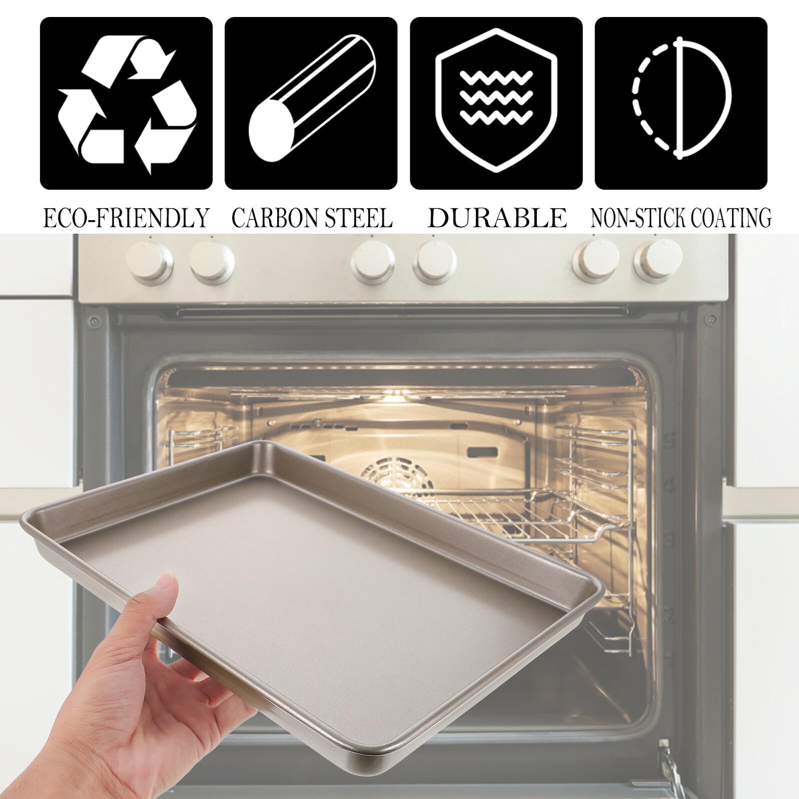 Bandeja para Hornear de Acero al Carbono Dorada Antiadherente Multiusos para Pizza Pasteles y Cocina Profesional Horno Doméstico y Restaurante