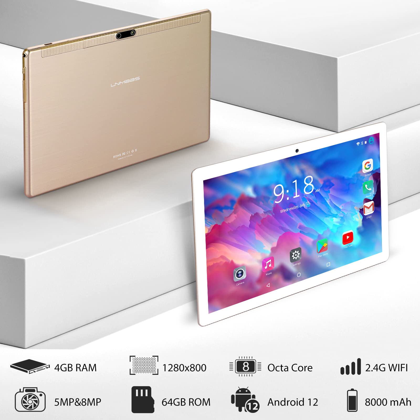 L201　LNMBBS　Android LNMBBS Android Tablet 10 Inch, 4GB RAM 64GB Storage, Android