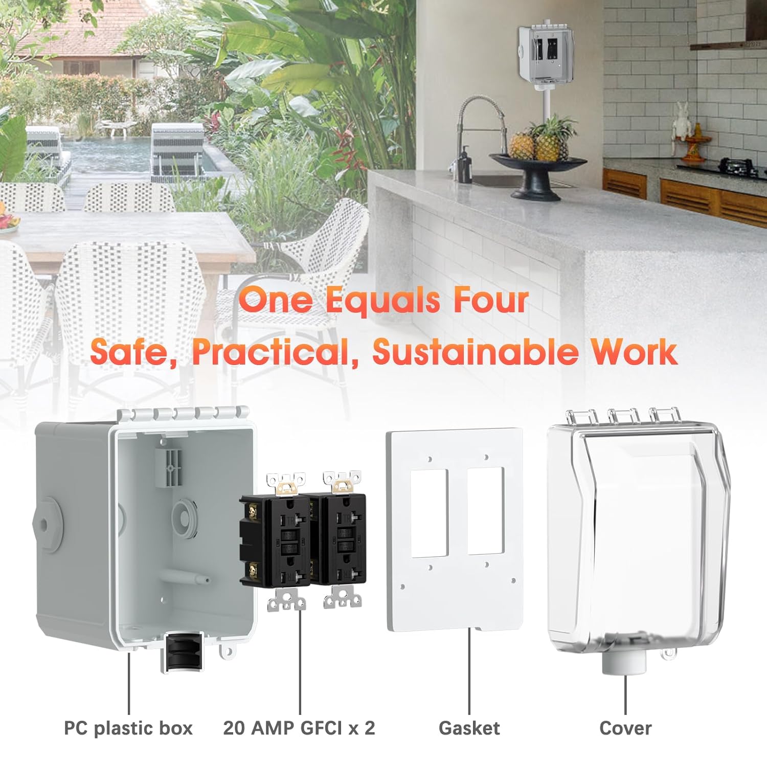 STARELO 20Amp Outdoor Electrical Outlet Box, Dual 5-20R WRTR GFCI Sockets, Outdoor Dust and Rain Resistant and Rust Resistant, Suitable for Power Plugs for Lights, etc.UL,Listed.