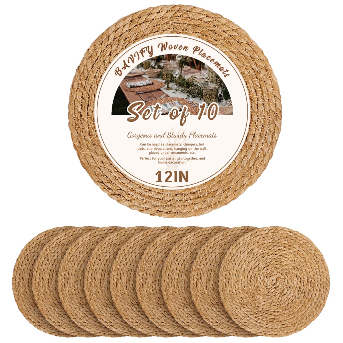 MatinAvenir クッション　10個 Amazon.com: 12 in Round Woven Placemats Plate Chargers Set of 10