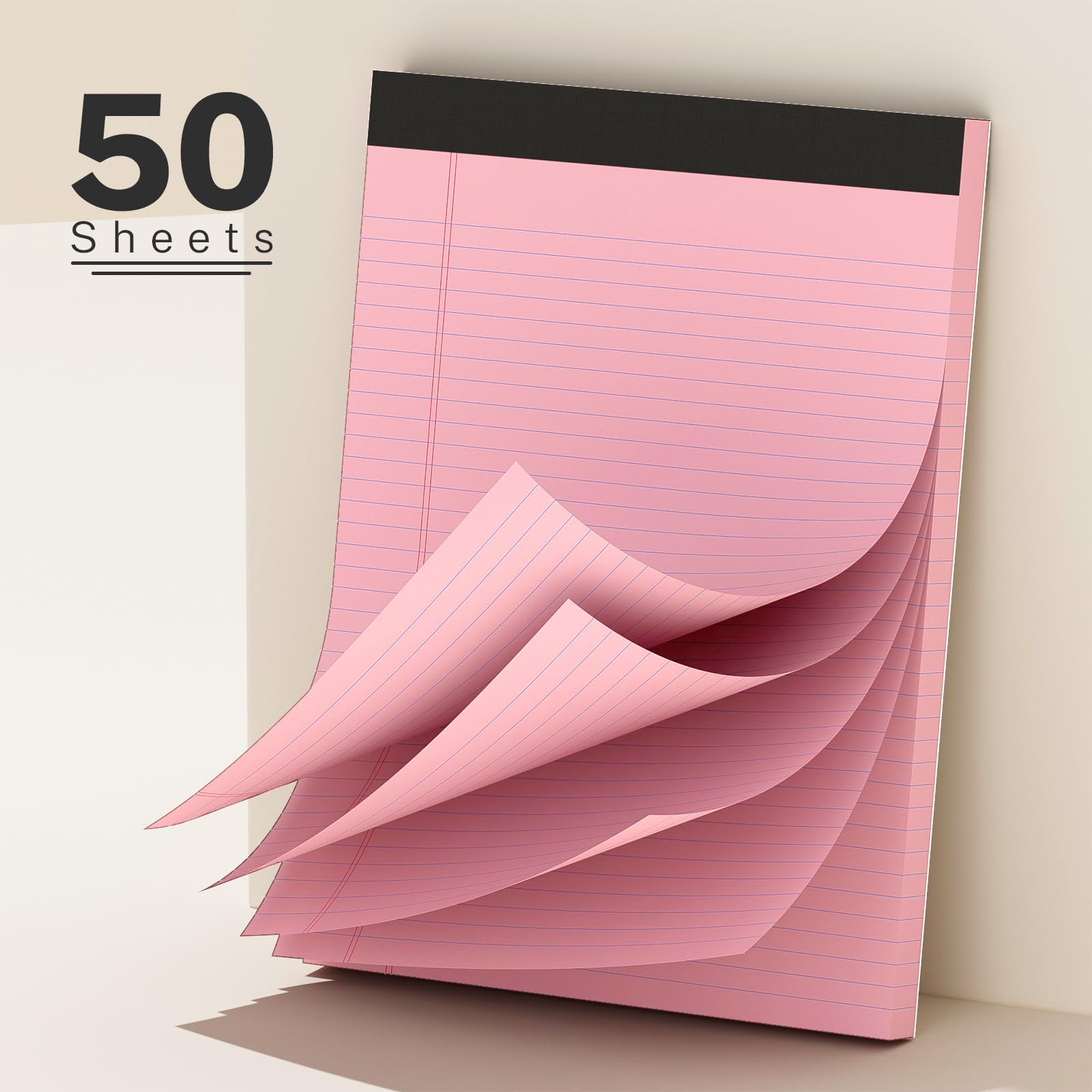 AILZFEI 5er-Pack farbige Notizblöcke 8,5 x 11 College liniert Papier Notizblöcke Schmal liniert 50 Blatt pro Notizblock Perforiertes Schreibblock Haltbares Robustes Rücken 8x11 Blöcke aus Papier Rosa