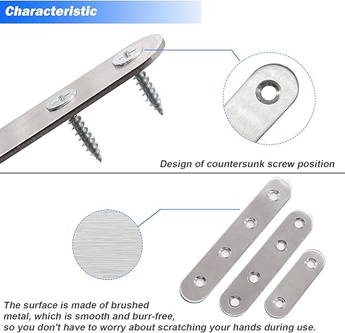Miniatura 2 de mxuteuk Soportes planos rectos de acero inoxidable, soportes de metal, placa de reparación para muebles, estantes de madera, gabinete, juego de 96