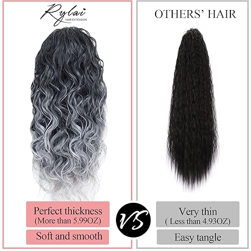 Miniatura 3 de Extensiones de cabello de cola de caballo gris degradado para mujeres negras, con cordón, largo rizado, cola de caballo, extensiones de cola de