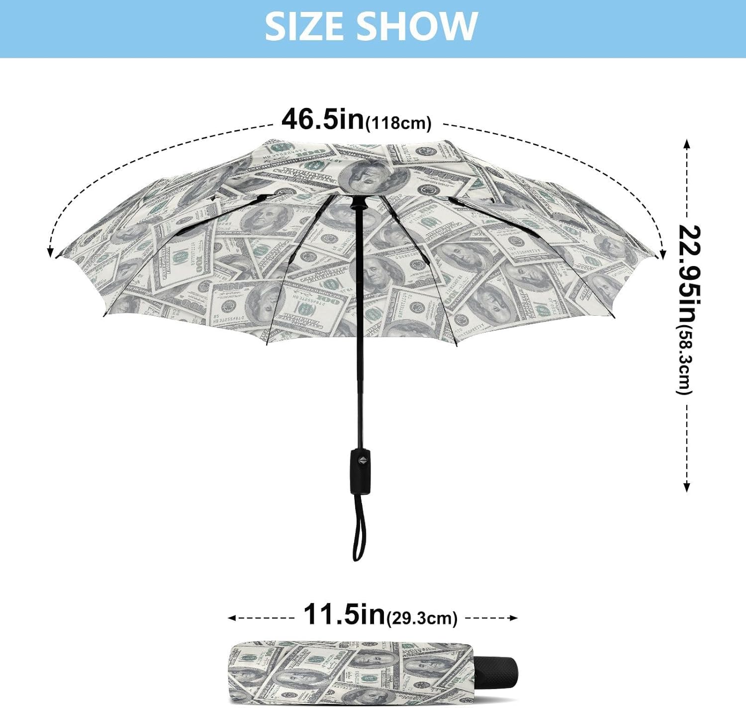 Folding Umbrella Windproof Travel Umbrellas Money Hundred Dollar Bill Light Portable Manual Rain Umbrellas for Man Women