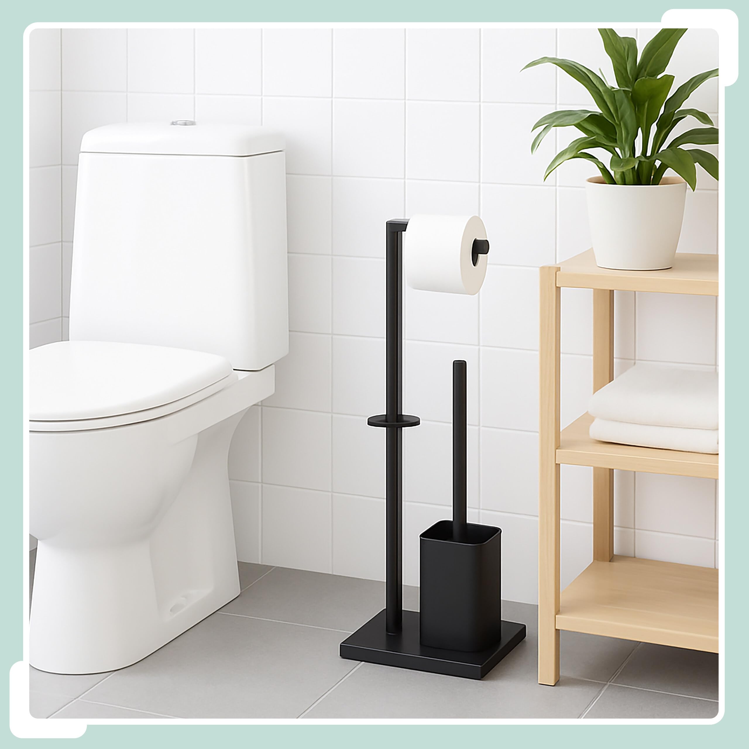 Juego de baño Relaxdays, HBT: 67,5 x 20 x 15,5 cm, Metal, Soporte de Papel higiénico, escobilla, Blanco
