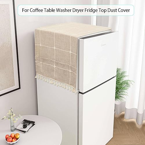 Miniatura 5 de qiden Mantel para mesa auxiliar, funda para mesa de café con bolsillos y borlas, lino de algodón, impermeable, mantel rectangular pequeño, para