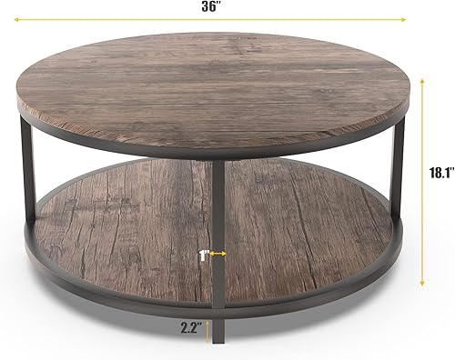 Miniatura 2 de NSdirect - Mesa de café redonda, mesa de 36 pulgadas para sala de estar, mesa de escritorio de madera de 2 niveles y patas de metal resistentes,