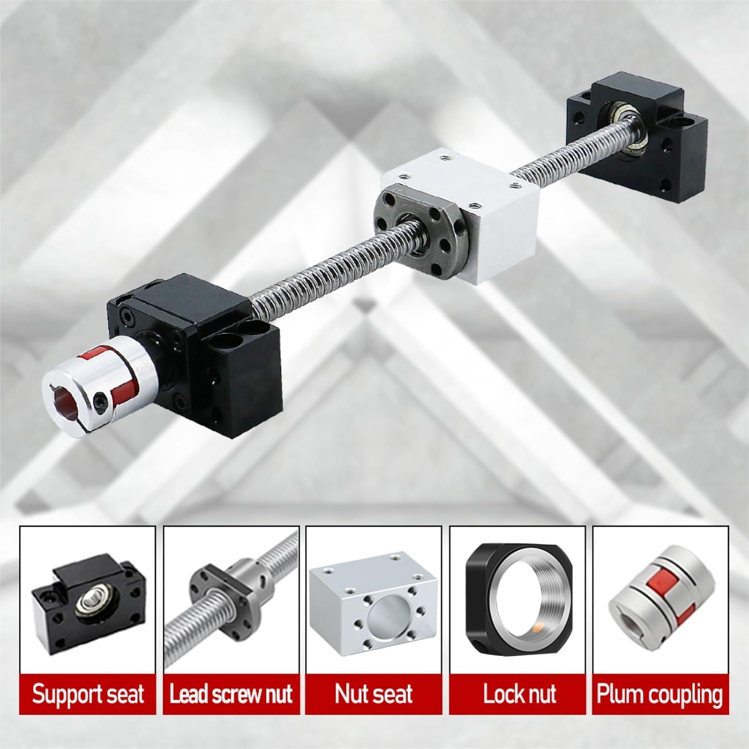 SFU1605 16mm Rolled Ballscrew Set 300mm 1500mm + BKBF12 Support + DSG16H Nut Housing + LF Flexible Coupling for CNC Router(1000mm)