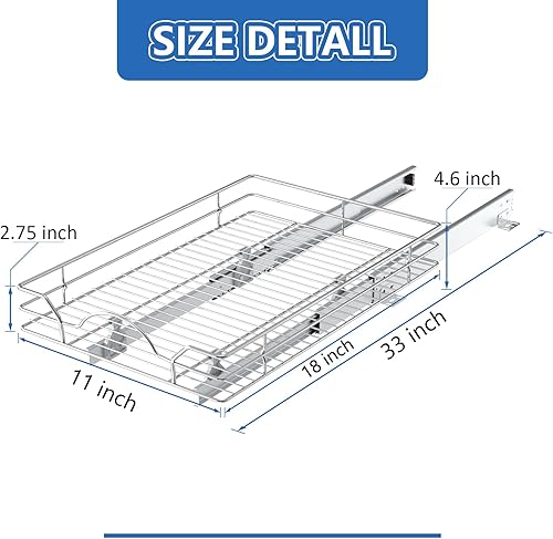 Miniatura 3 de ROOMTEC Organizador de gabinete extraíble de 11 pulgadas de ancho x 18 pulgadas de profundidad, para estantes extraíbles de gabinete, cajones de