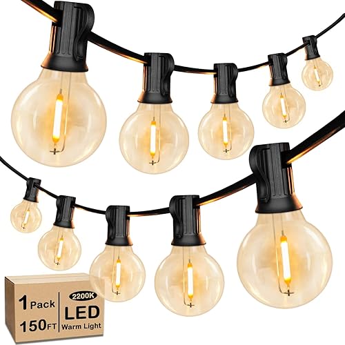 Luces de cadena LED globo de 150 pies para exteriores, patio regulable con 75+2 bombillas G40 irrompibles, impermeables para colgar en el exterior,