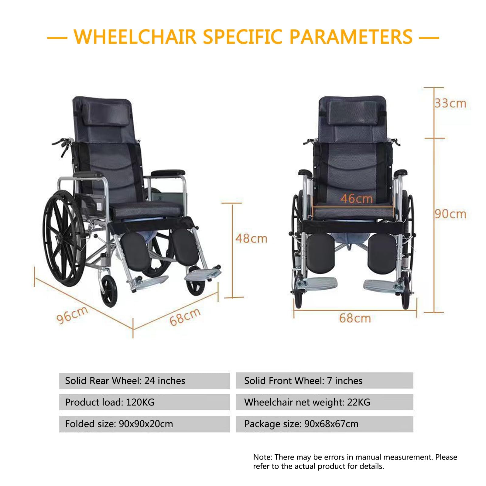 Silla de ruedas reclinable plegable, silla de movilidad portátil ligera con reposapiés y reposabrazos extraíbles, diseño bariátrico