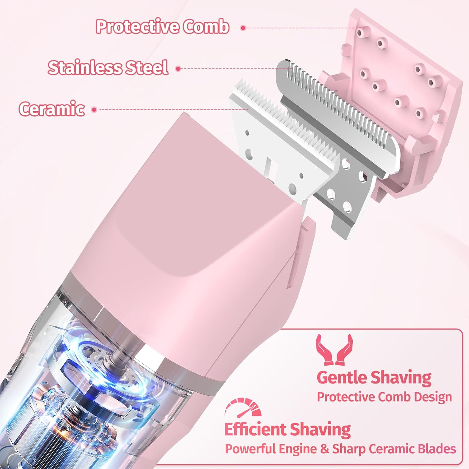 Bikini Trimmer for Women,5-in-1 Electric Razors for Women,Electric Shaver for Women's,IPX7 Waterproof Trimmer for Men Legs,with 5 Replaceable Blade Heads,USB Recharge Dock(Pink) - Image 6