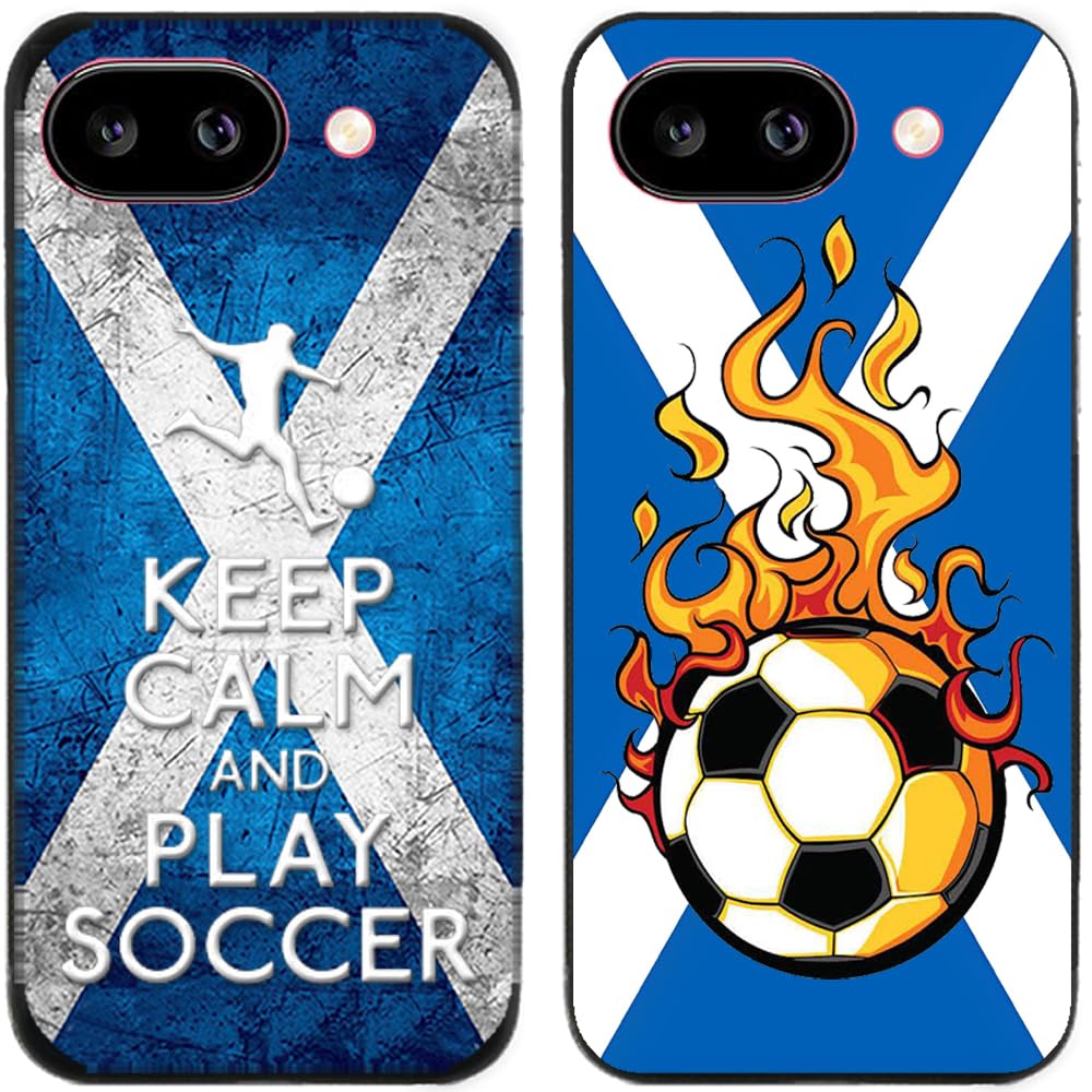 Case For Google Pixel 9a,Keep Calm And Play Soccer Flame Football Retro Scotland Flag Printed Durable Degradable TPU Silicone Gel Thin Back Phone Case Cover,2 Pcs/lot