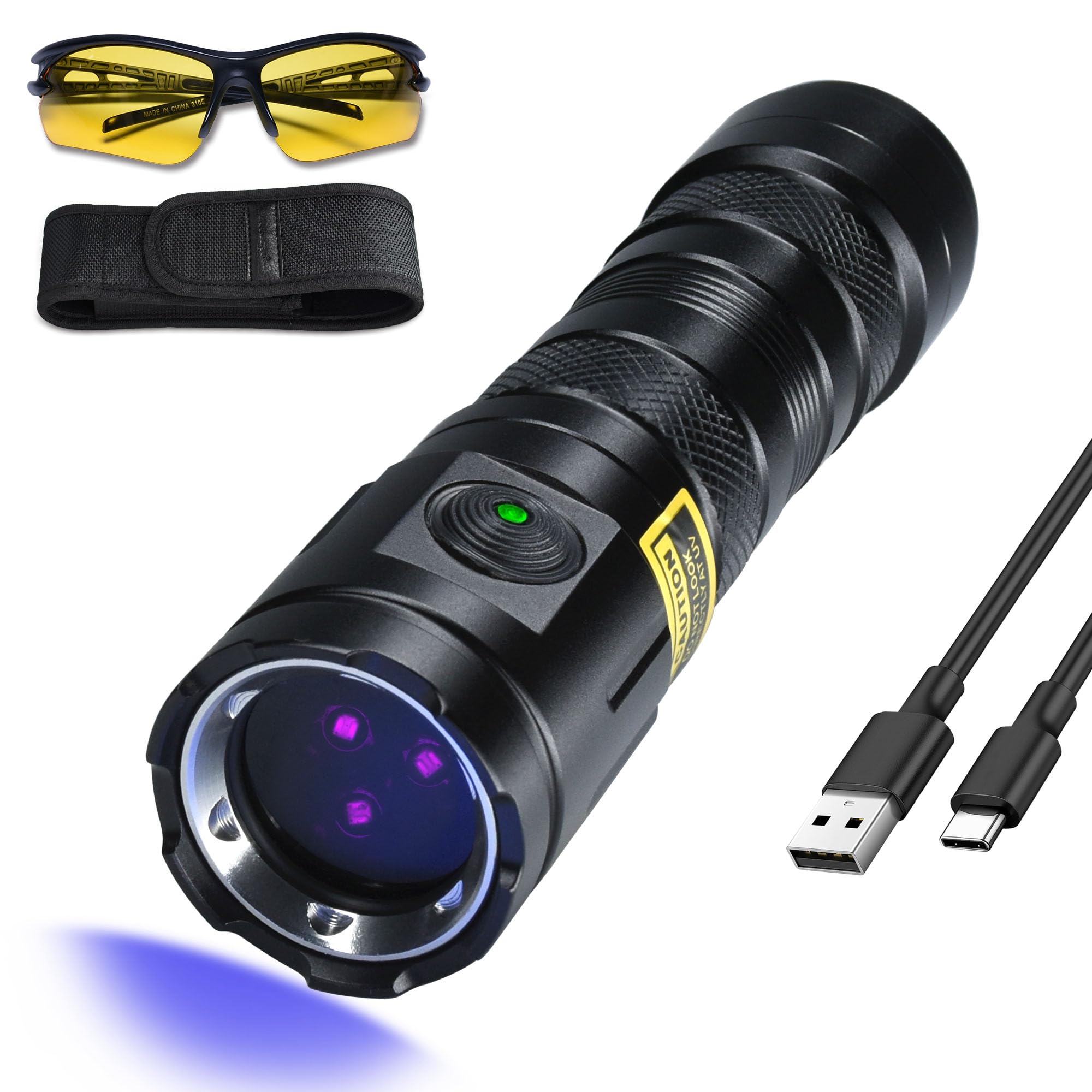 DARKBEAM UV Flashlight 365nm Black Light, 3 LEDs 20W Powerful Blacklight Flashlights - Rechargeable Mini Woods Lamps Long Life for Pet Urine Detection, Money, AC Sistem, UV Glue, Resin Curing