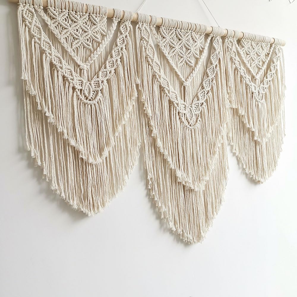 Geel Groot Macramé Wandtapijt - Boheems Geweven Katoenen Wanddecoratie Geometrisch Patroon Voor Woonkamer Slaapkamer Slaapzaal