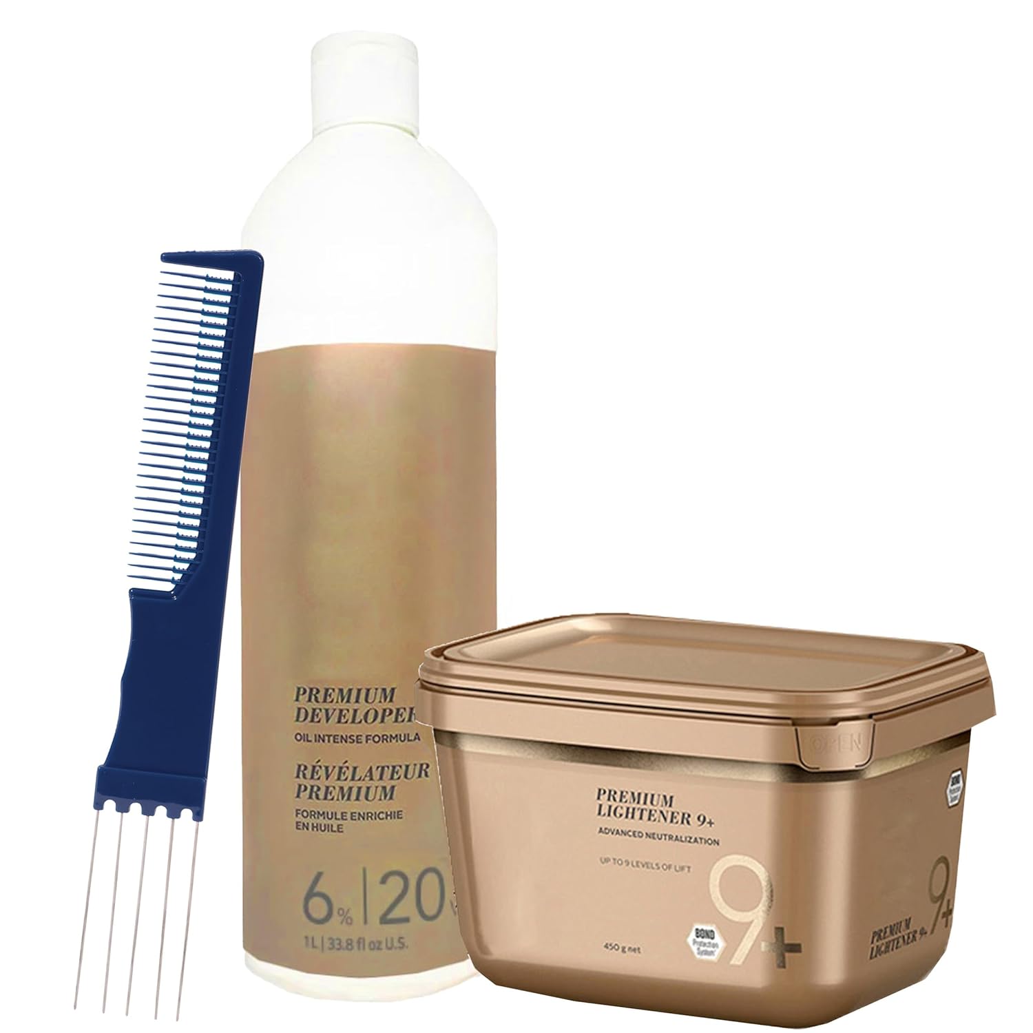 Blonde Me Lightener 9+ Premium Hair Bleach 450 grams with Blonde Me 20 Volume Developer 1L and Dual Purpose Comb – Professional Hair Lightening Kit for Toning and Gentle Lift