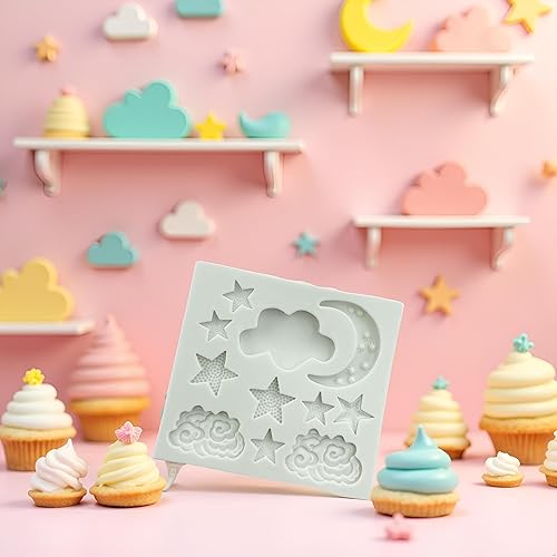 Miniatura 7 de 1 molde de silicona con forma de nubes de luna y estrella, moldes de chocolate para manualidades, fondant, galletas, nube, fondant, luna para
