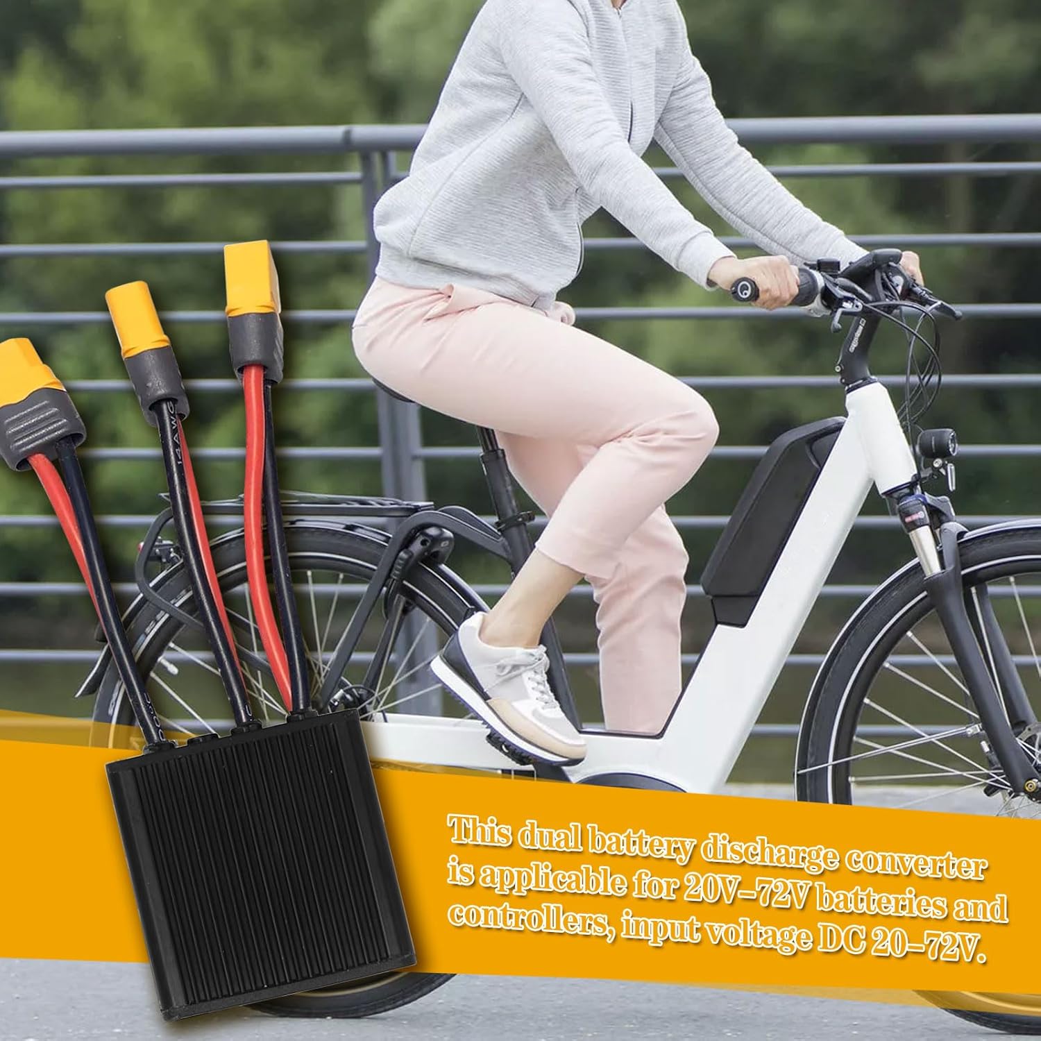 Electric Bike Dual Battery Discharge Converter, 20V-72V DC Double Battery Parallel Connector Adapter with XT60 Plug (40A)