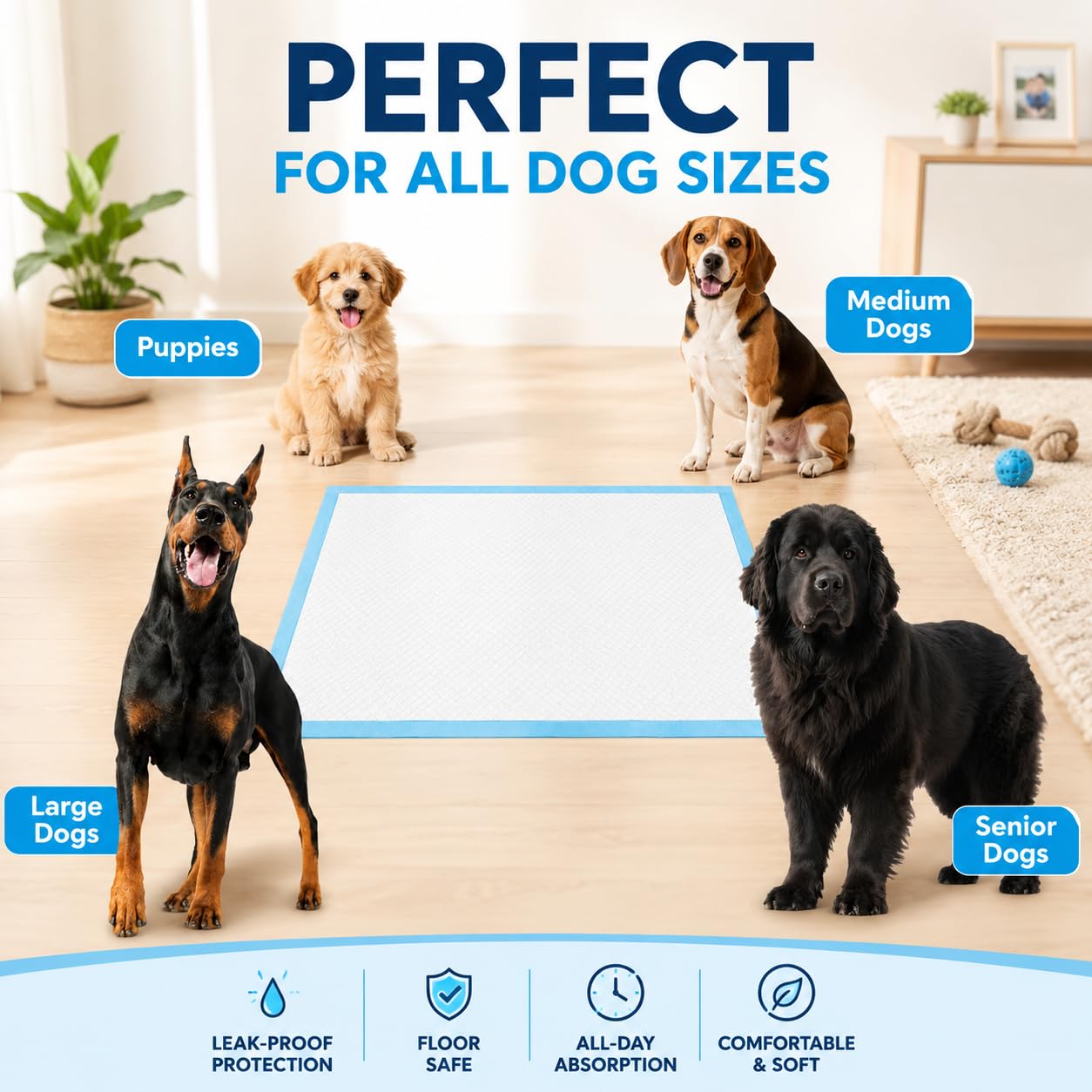 Bulubaky Almohadillas para orina pesadas y absorbentes de 54 x 37 pulgadas para perros grandes, almohadillas desechables de secado rápido para orina de cachorros, almohadillas gruesas fuertes a prueba