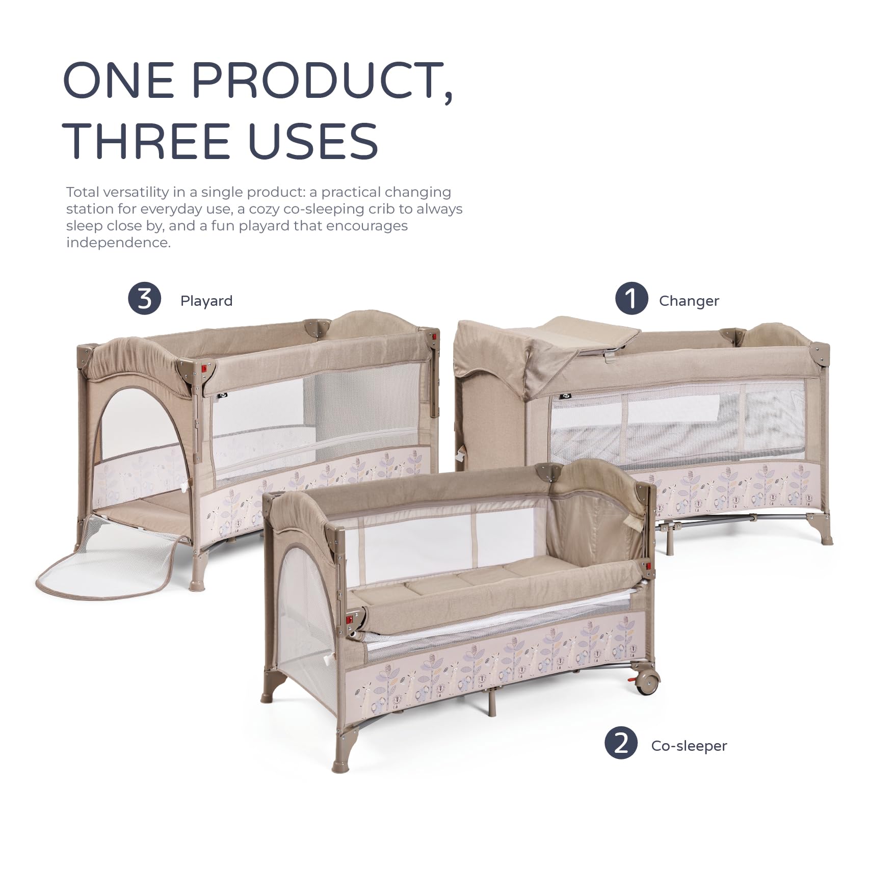 ms Innovaciones 630404 – Lit de Voyage et Berceau 2 en 1 – Deux hauteurs, Matelas à Langer et moustiquaire de série, Pliable et transportable, Unisexe, Beige 1 Unité (Lot de 1)