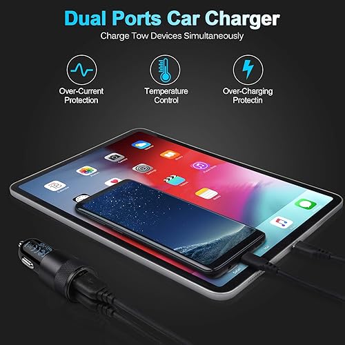 Miniatura 4 de Cargador de coche rápido, paquete de 2 adaptadores de coche de carga rápida de 3.4A, cargador USB de doble puerto para iPhone 16e 16 15 14 13 12 11