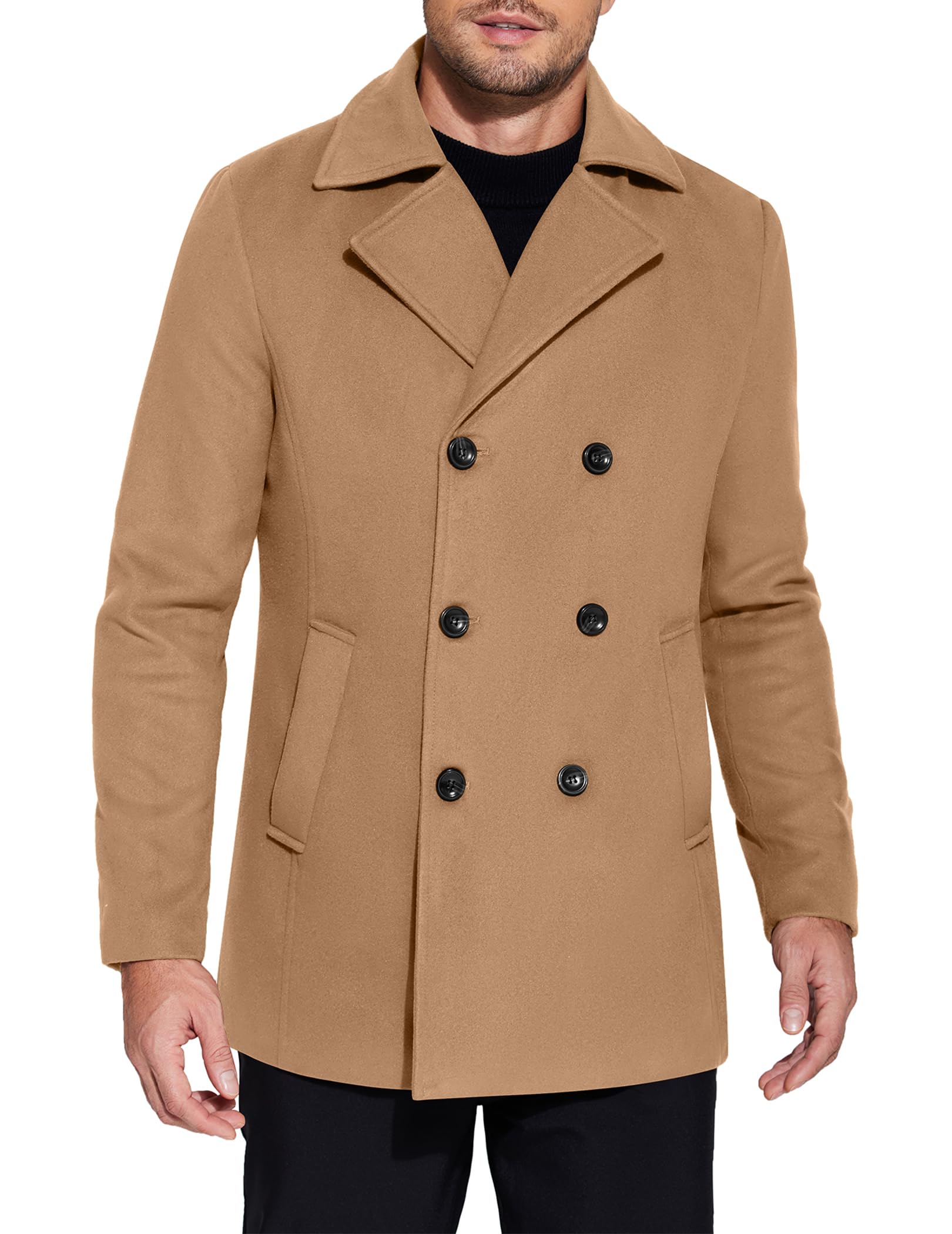 Mens Wool Pea Coats Winter Slim Fit Overcoat Warm Heavy Winter Coat-image-19