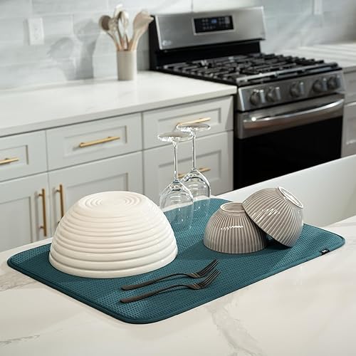 Miniatura 188 de S&T INC. Tapete de microfibra para secado de platos, reversible y absorbente para cocina, de 16 x 18 pulgadas, color negro