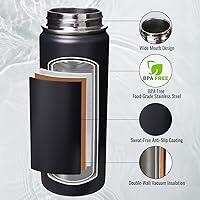 Vista 3 de Botella de agua aislada de 18 onzas con asa, botellas de agua de acero inoxidable 304 con boca ancha, botella de agua deportiva al vacío de doble