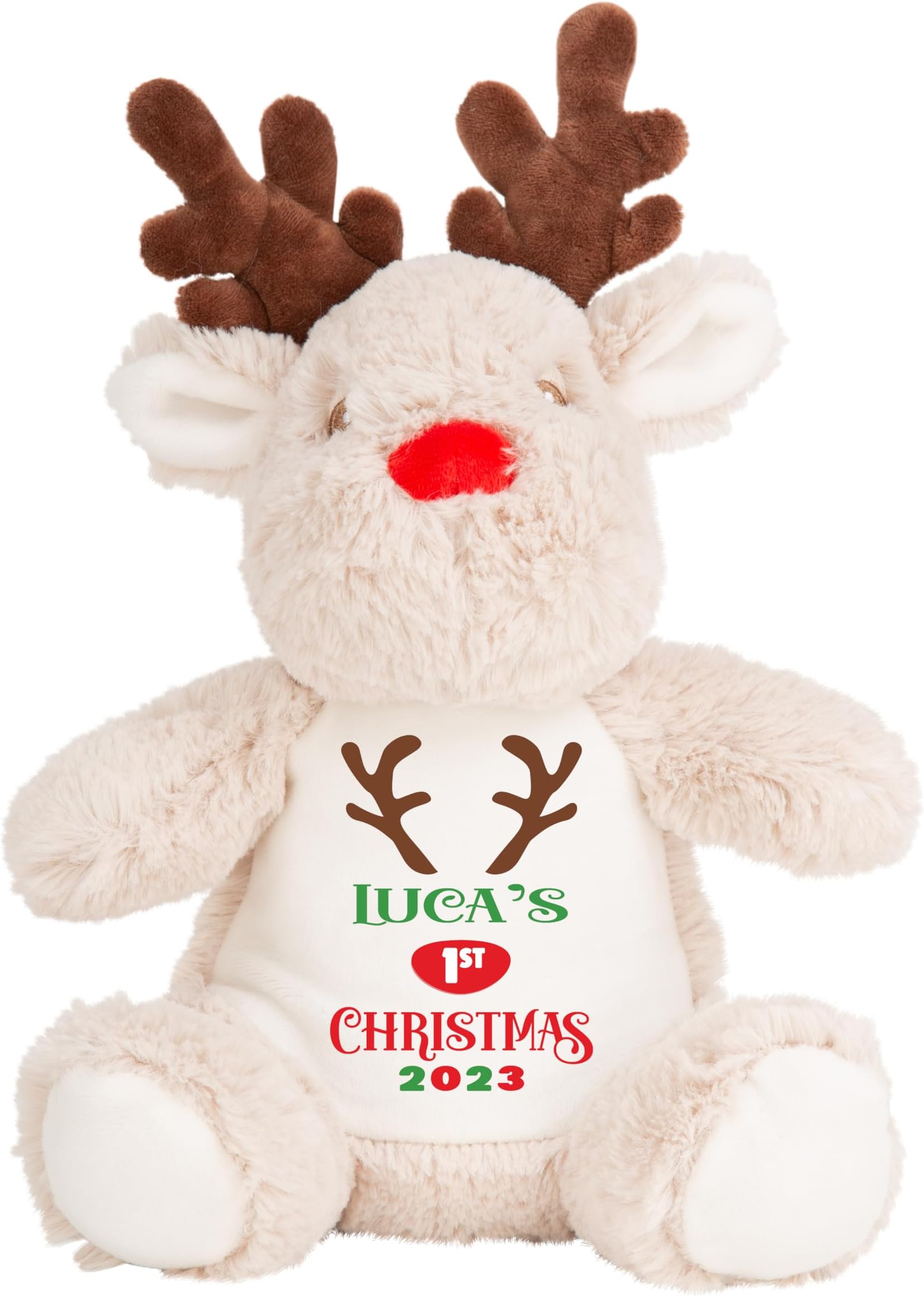 Crafted Memories - Personalised My 1st Christmas 2025 Reindeer Soft Toy | Baby Keepsake for Boys & Girls | Customise for Nephews, Nieces | 26-34cm Plush | Baby Soft Toy | Ideal for Newborns